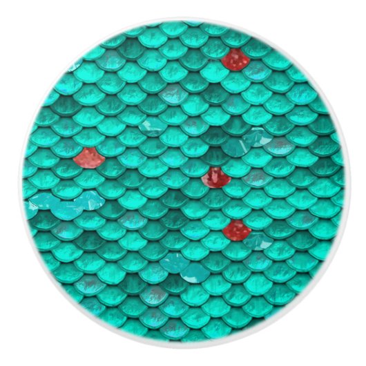 Blauwgroen Shimmer en Ruby Fish Scales Pattern Keramische Knop (Voorkant)