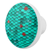 Blauwgroen Shimmer en Ruby Fish Scales Pattern Keramische Knop (Rechts)