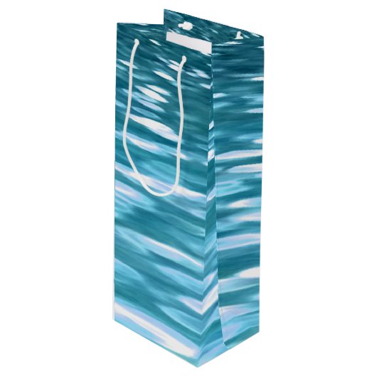 Blauwgroen shimmer wijn cadeautas (Voorkant Gekanteld)