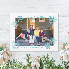 Blauwgroen Shimmering Chic Snowflake Holiday Foto Feestdagenkaart