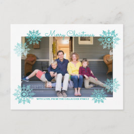 Blauwgroen Shimmering Chic Snowflake Holiday Foto Feestdagenkaart