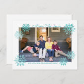 Blauwgroen Shimmering Chic Snowflake Holiday Foto Feestdagenkaart (Voorkant / Achterkant)
