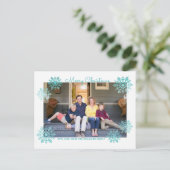 Blauwgroen Shimmering Chic Snowflake Holiday Foto Feestdagenkaart (Staand voorkant)