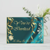 Blauwgroen Shimmering Soiree New Years Eve Invitat Kaart (Staand voorkant)