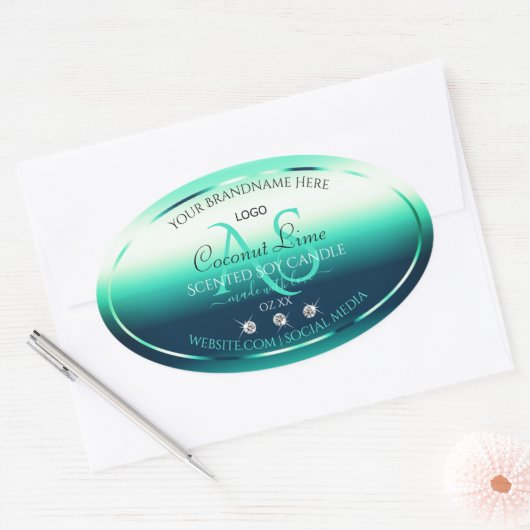 Blauwgroen Shimmery Product Label Diamonds-Logo (Envelop)