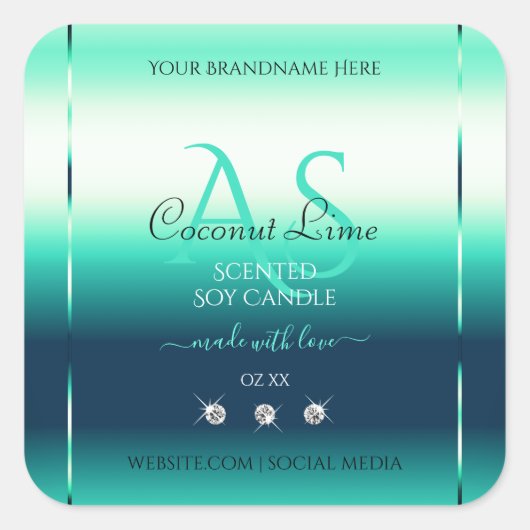 Blauwgroen Shimmery Product Labels Diamonds en Mon (Voorkant)