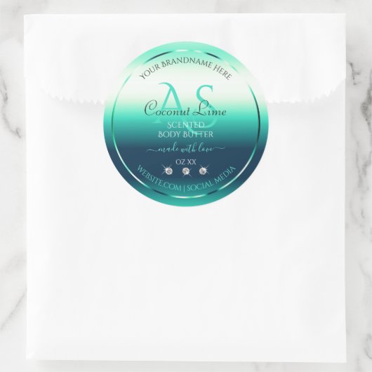 Blauwgroen Shimmery Product Labels Diamonds en Mon (Tas)