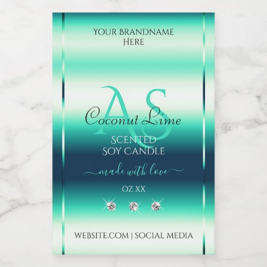 Blauwgroen Shimmery Product Labels Diamonds en Mon Voedselcontainer Etiket (Enkel label)