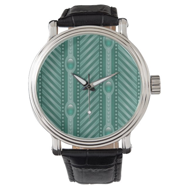 Blauwgroen sierpatroon horloge (Voorkant)