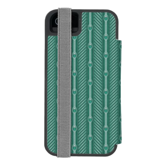 Blauwgroen sierpatroon incipio iPhone portemonnee hoesje (Agenda Achterkant)