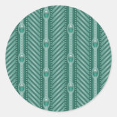 Blauwgroen sierpatroon ronde sticker (Voorkant)