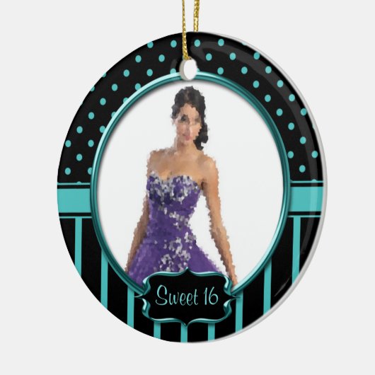 Blauwgroen sierstrips Stippen Sweet 16 Keramisch Ornament (Links)