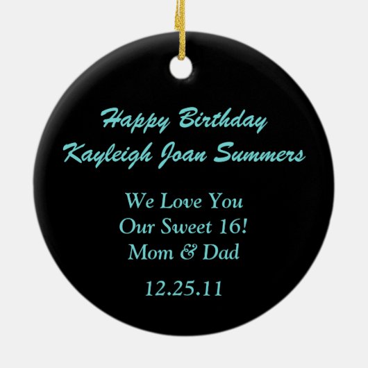 Blauwgroen sierstrips Stippen Sweet 16 Keramisch Ornament (Achterkant)