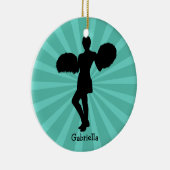 Blauwgroen Silhouette Cheerleader kerstversiering Keramisch Ornament (Rechts)