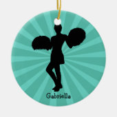 Blauwgroen Silhouette Cheerleader kerstversiering Keramisch Ornament (Voorkant)