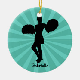 Blauwgroen Silhouette Cheerleader kerstversiering Keramisch Ornament