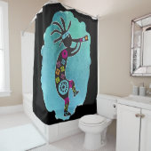 Blauwgroen Silhouette Turquoise Kokopelli Shower C Douchegordijn (In situ)