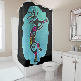 Blauwgroen Silhouette Turquoise Kokopelli Shower C Douchegordijn