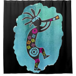 Blauwgroen Silhouette Turquoise Kokopelli Shower C Douchegordijn
