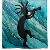 Blauwgroen Silhouette Turquoise Kokopelli Shower C Douchegordijn (Voorkant)