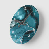 Blauwgroen Silver Agaat Safari Glitter Luipaard Pr Ronde Klok (Hoek)