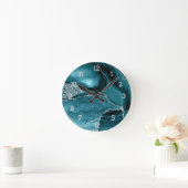 Blauwgroen Silver Agaat Safari Glitter Luipaard Pr Ronde Klok (Huis)