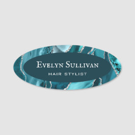 Blauwgroen Silver Agate Name Tag