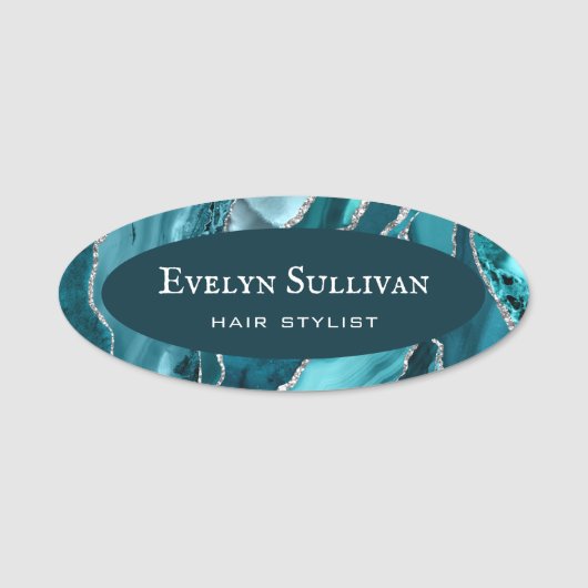 Blauwgroen Silver Agate Name Tag (Voorkant)