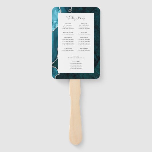 Blauwgroen Silver Agate Wedding Program Handwaaier (Achterkant)