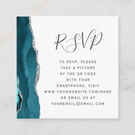 Blauwgroen Silver Agate Wedding QR-code RSVP Informatiekaartje (Voorkant)