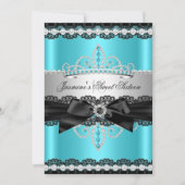 Blauwgroen Silver Black Lace Sweet 16 Birthday Par Kaart (Voorkant)