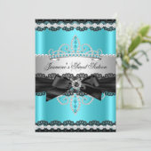 Blauwgroen Silver Black Lace Sweet 16 Birthday Par Kaart (Staand voorkant)