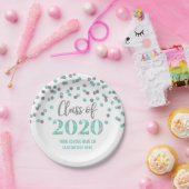 Blauwgroen Silver Confetti Afstuderen 2020 Papieren Bordje (Feest)