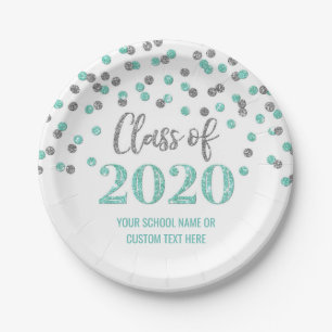 Blauwgroen Silver Confetti Afstuderen 2020 Papieren Bordje
