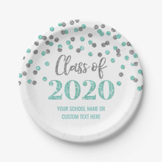 Blauwgroen Silver Confetti Afstuderen 2020 Papieren Bordje (Voorkant)