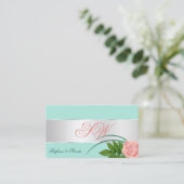 Blauwgroen Silver Decor Cute Roos Flower met Monog Visitekaartje (Staand voorkant)