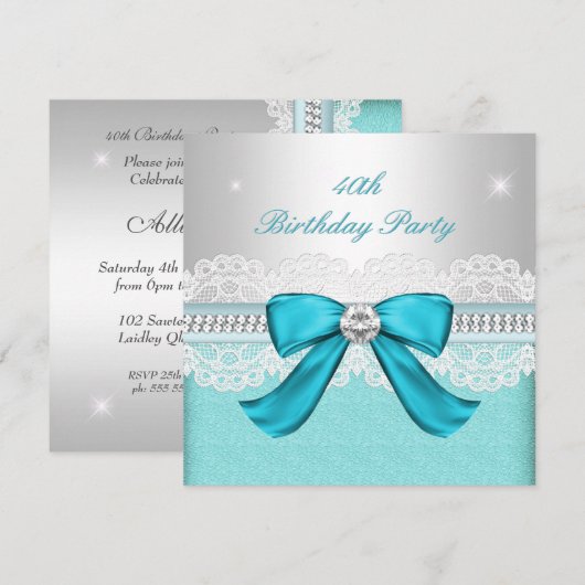 Blauwgroen Silver Diamond 40e verjaardag Kaart (Voorkant / Achterkant)