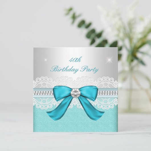 Blauwgroen Silver Diamond 40e verjaardag Kaart (Staand voorkant)