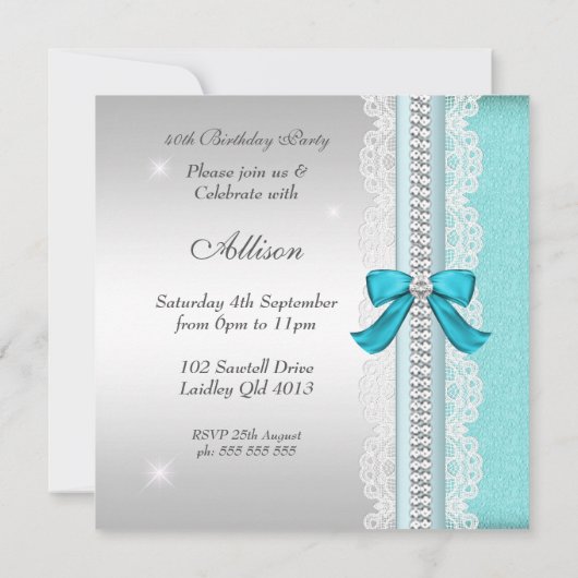 Blauwgroen Silver Diamond 40e verjaardag Kaart (Achterkant)