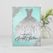 Blauwgroen Silver Diamond Sparkle Gown Sweet Sixte Kaart (Staand voorkant)