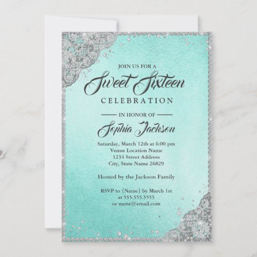 Blauwgroen Silver Diamond Sparkle Gown Sweet Sixte Kaart (Achterkant)