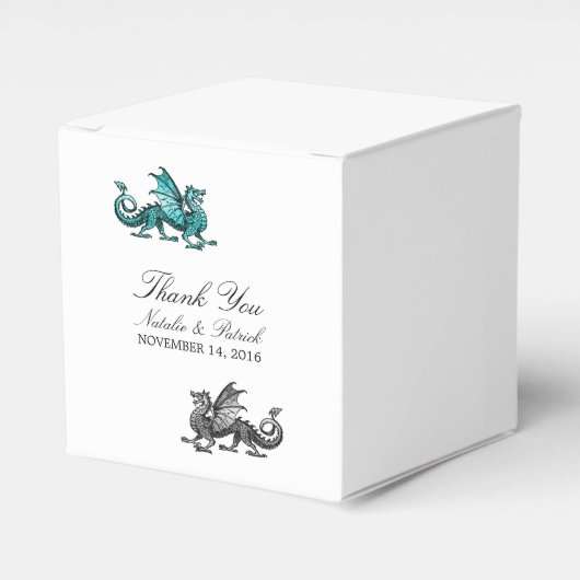 Blauwgroen Silver Dragon Wedding Favor Boxes Bedankdoosjes (Voorkant Zijde)