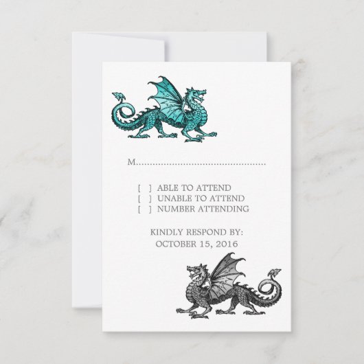 Blauwgroen Silver Dragon Wedding Response Kaart (Voorkant)