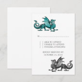Blauwgroen Silver Dragon Wedding Response Kaart (Voorkant / Achterkant)