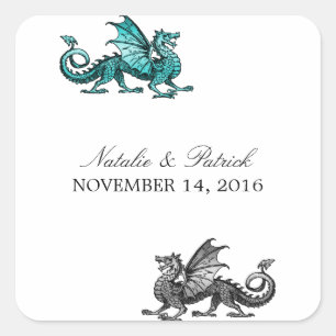 Blauwgroen Silver Dragon Wedding Stickers