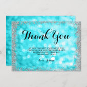 Blauwgroen Silver Faux Glitter Lights Sweet 16 Bedankkaart (Voorkant / Achterkant)