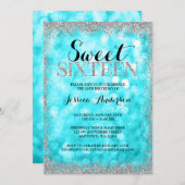 Blauwgroen Silver Faux Glitter Lights Sweet 16 ver Kaart (Voorkant / Achterkant)