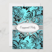 Blauwgroen Silver Floral Swirl Engagement Party Kaart (Voorkant)