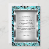 Blauwgroen Silver Floral Swirl Engagement Party Kaart (Achterkant)