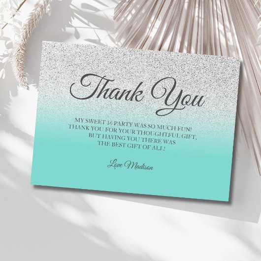 Blauwgroen Silver glitter blauw groen dank je Swee Bedankkaart